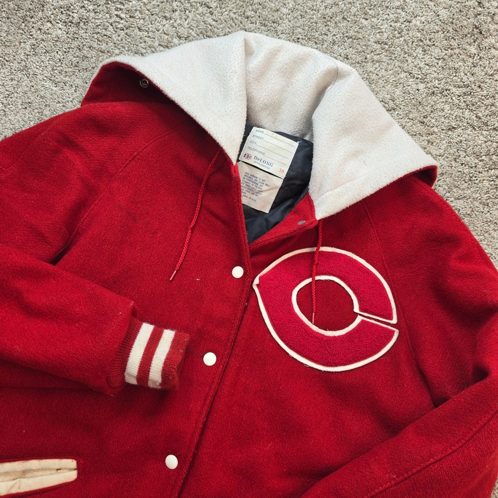 VINTAGE Cincinnati Reds Varsity Jacket Women 38 Letterman DeLONG Sportswear 60s